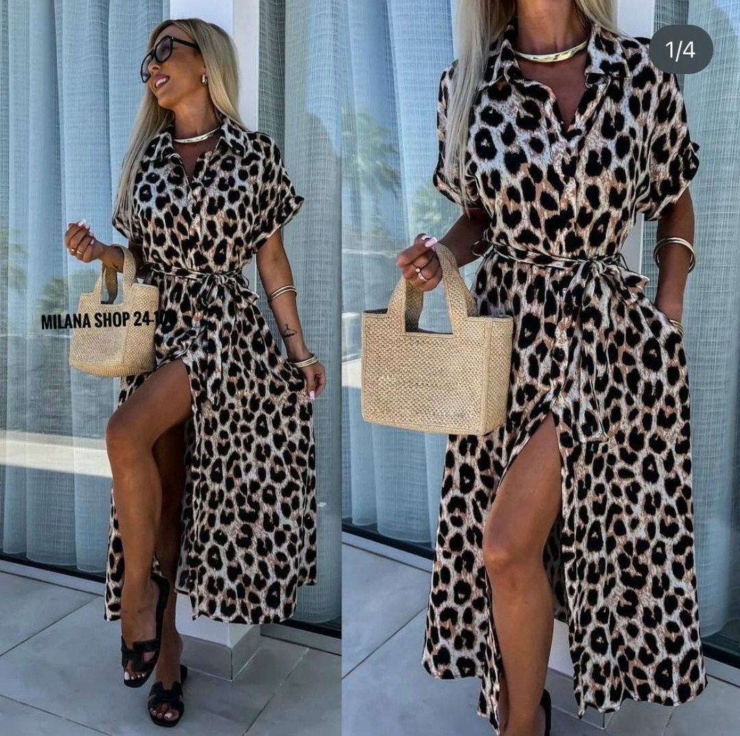 женское платье макси с леопардовым принтом,платье леопардовое,платье леопард,платье с леопардовым принтом,леопардовое платье рубашка туника пляжная cristal&co