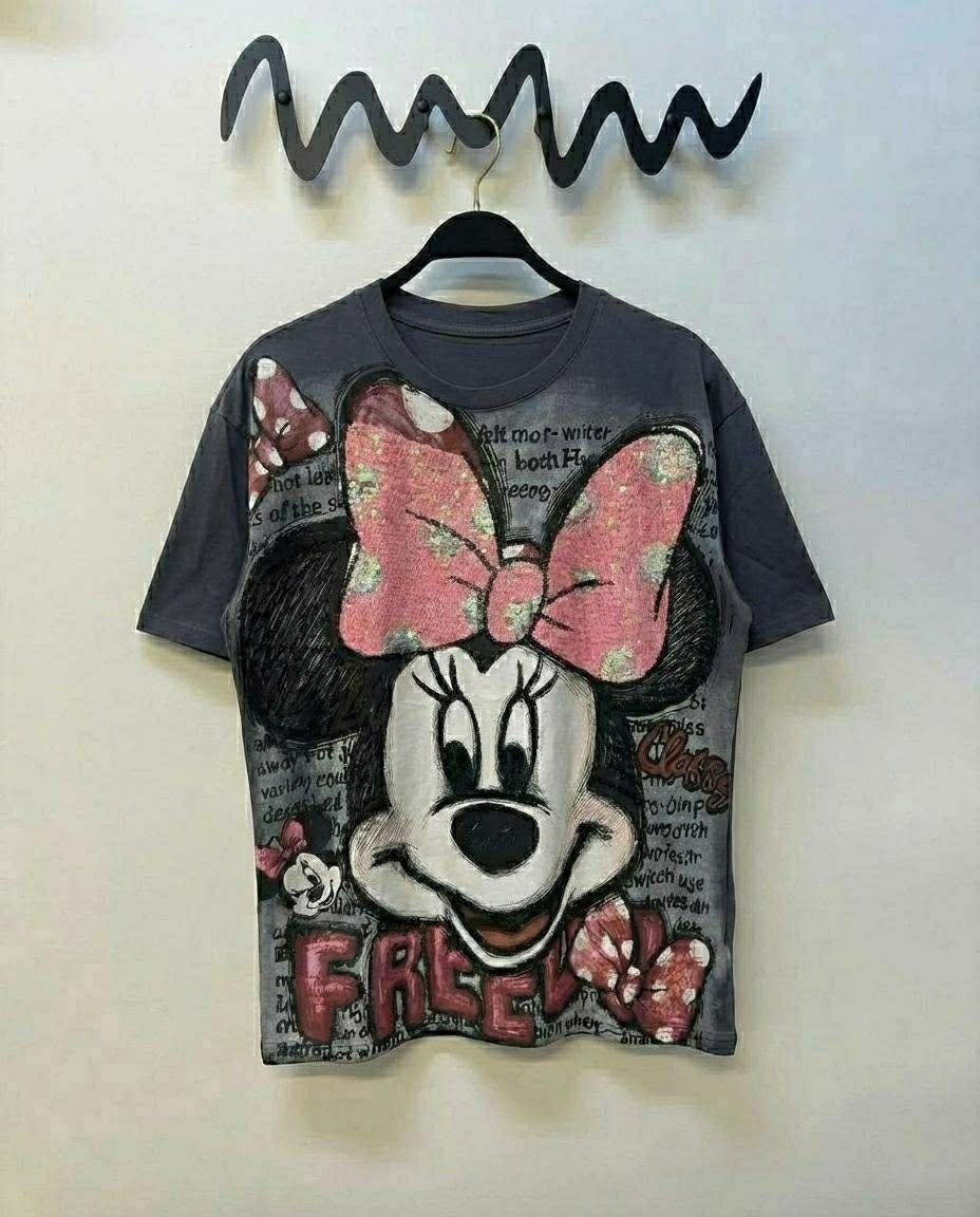футболка оверсайз с принтом мики маус fashion lux,футболка оверсайз со стразам,женская футболка,футболка женская оверсайз,футболки оверсайз с принтами