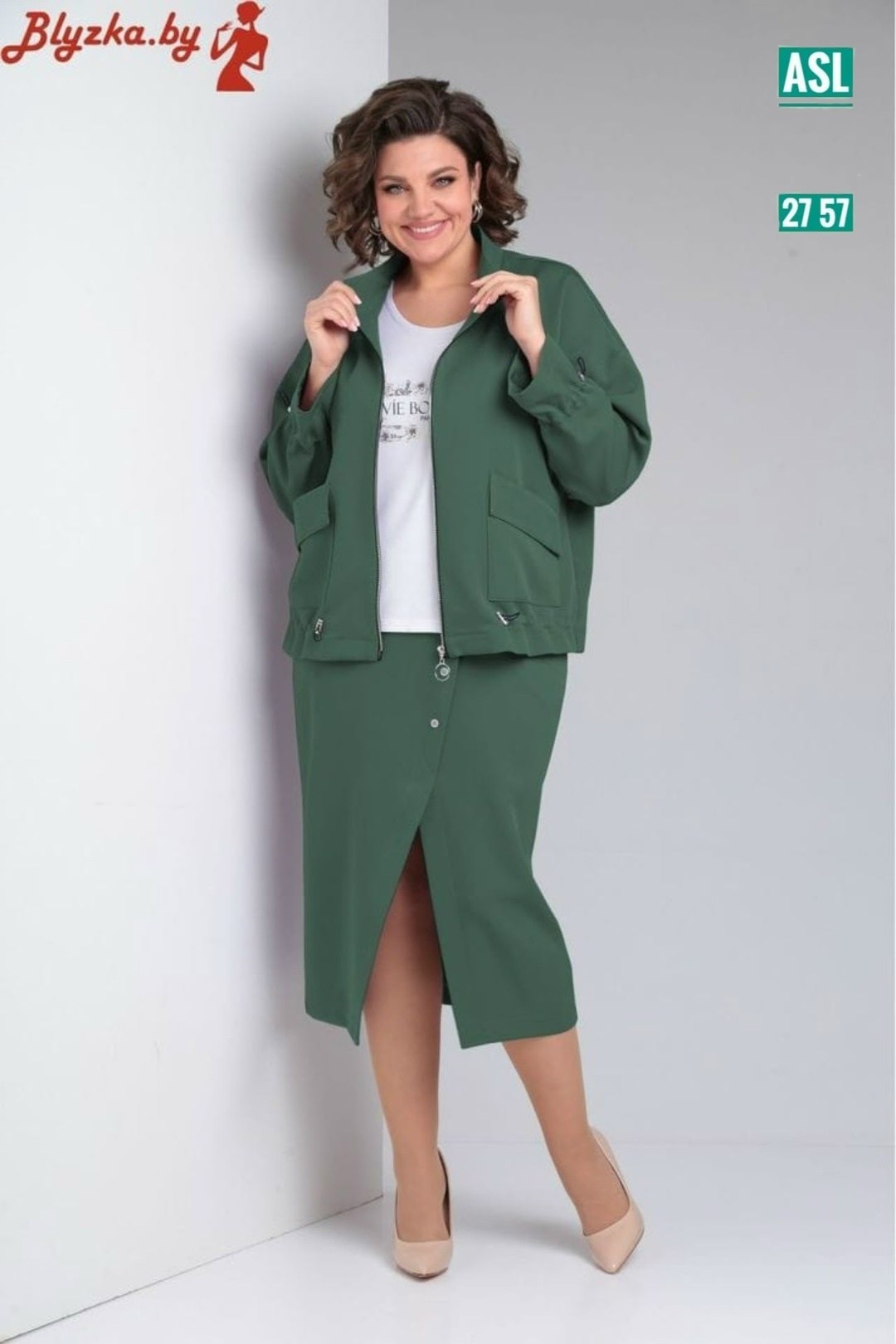 женские костюмы больших размеров,юбочный костюм,юбочный костюм liliana 1285 серозеленый,женский костюм,жакет юбка