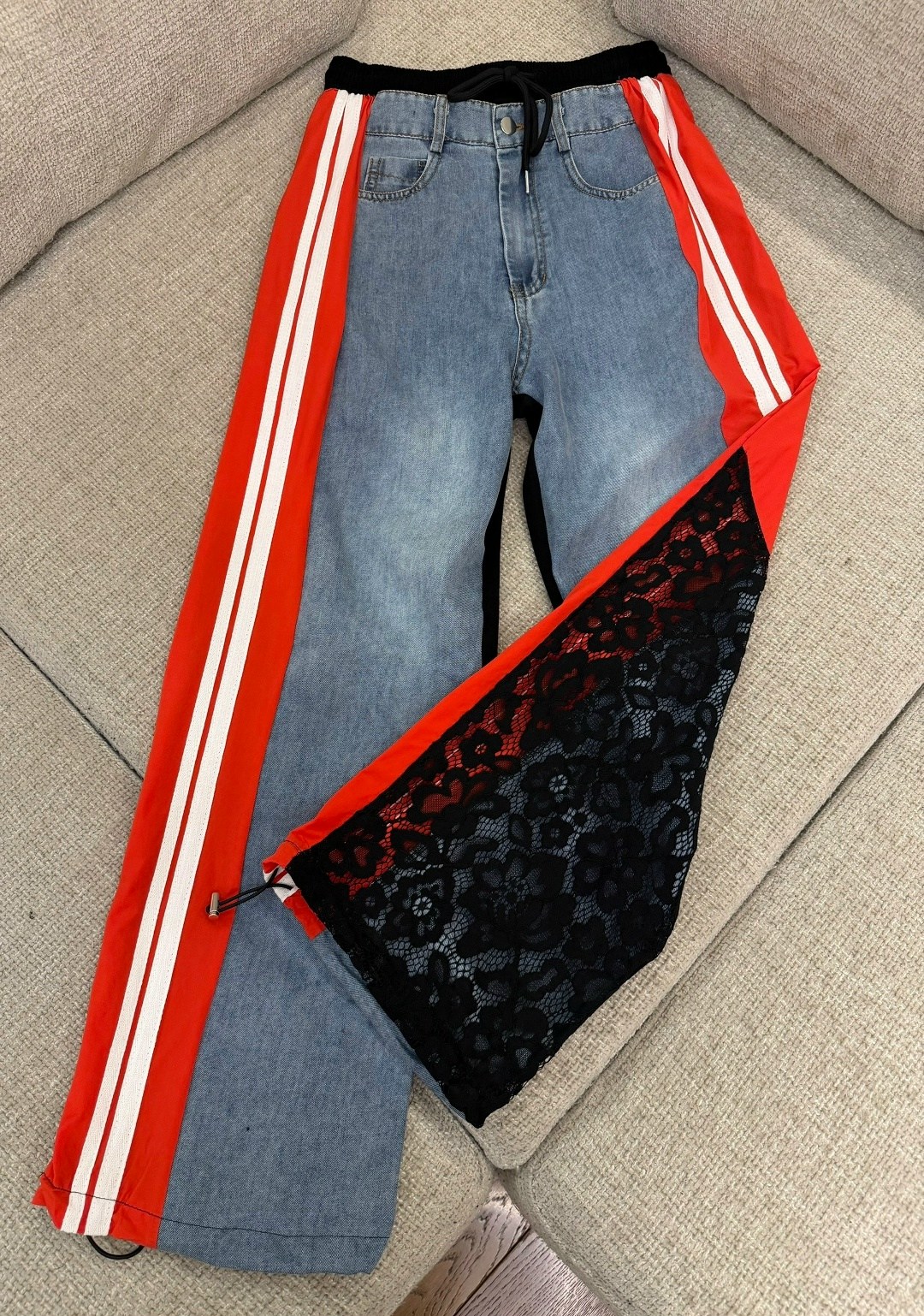 джинсы с полосками,корейские модные мешковатые джинсы y2k в синюю полоску,джинсы с лампасами,комбинированные джинсы,модные джинсы