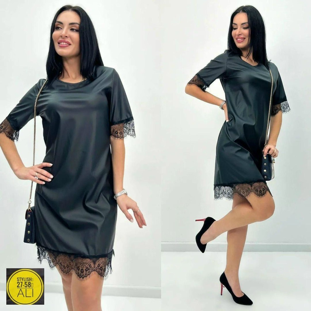 платье из экокожи для полных женщин,платье миди из экокожи,женское платье с кружевом,платье из экокожи,платье мини с кружевом кожаное obba 170514446