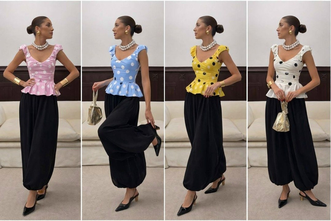 мода стиль,топы модные,стильные наряды,блузка в горох