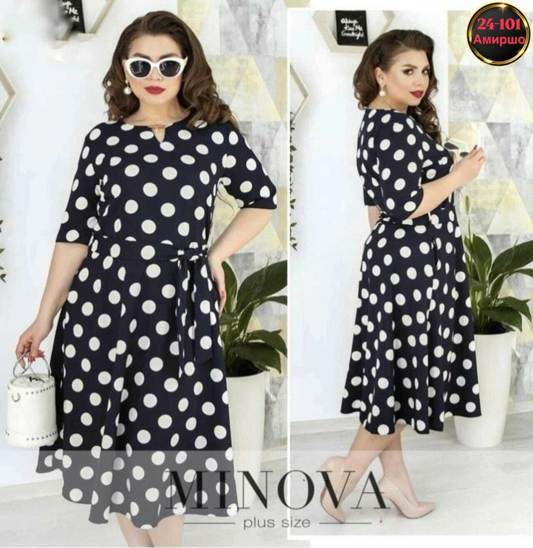 платье женское больших размеров,платье в горошек для полных,платье с поясом,женское платье в горох,платье