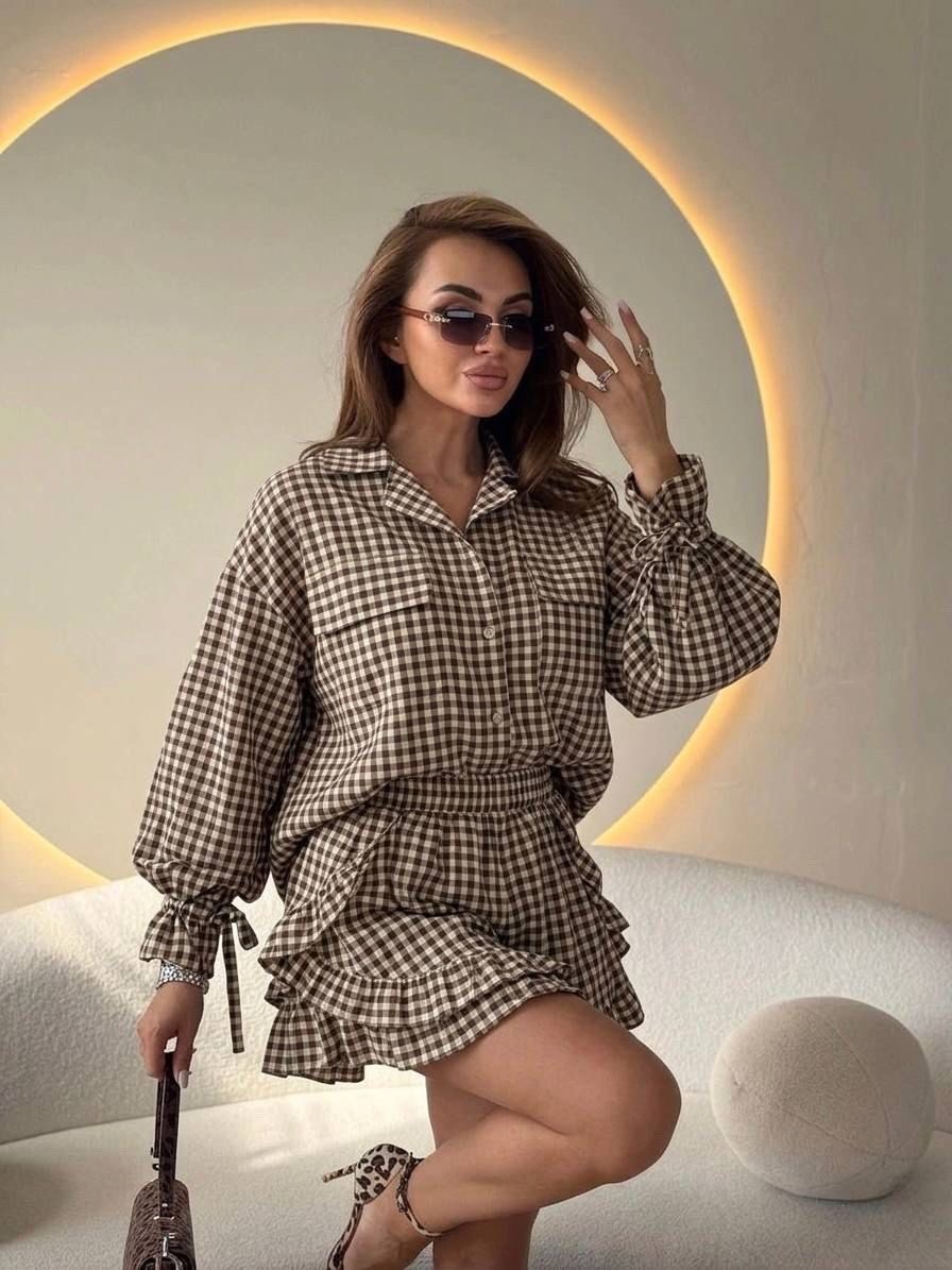 женские костюмы с юбкой,костюм женский,летние костюмы,костюм женский в клетку,женский клетчатый комплект из 2 предметов с шортами