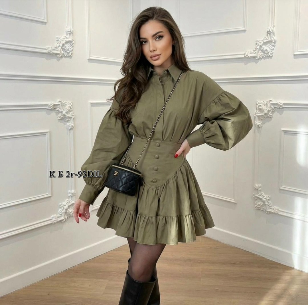 мини-юбка с оборками и рубашкой из полиэстера,платье,,платье женское,костюм с рубашкой и юбкой