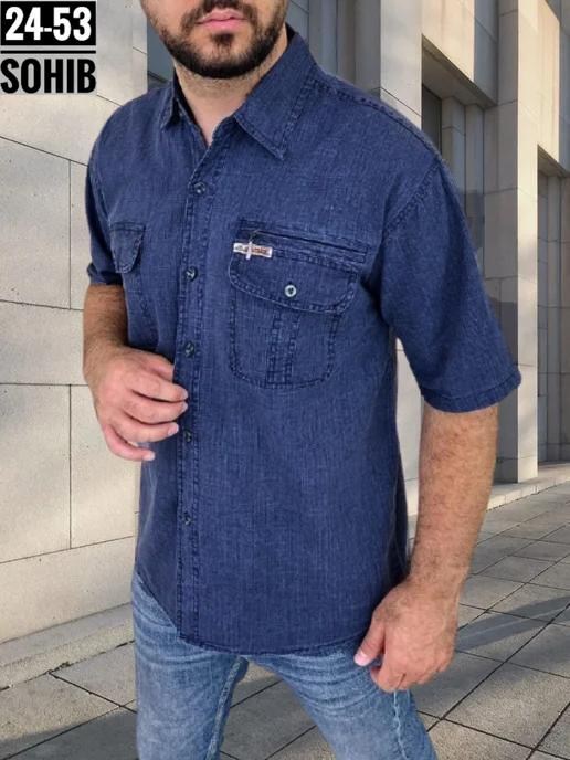 рубашка прямого кроя,рубашка лен,мужская джинсовая рубашка большого размера,легкая рубашка,рубашка джинсовая мужская