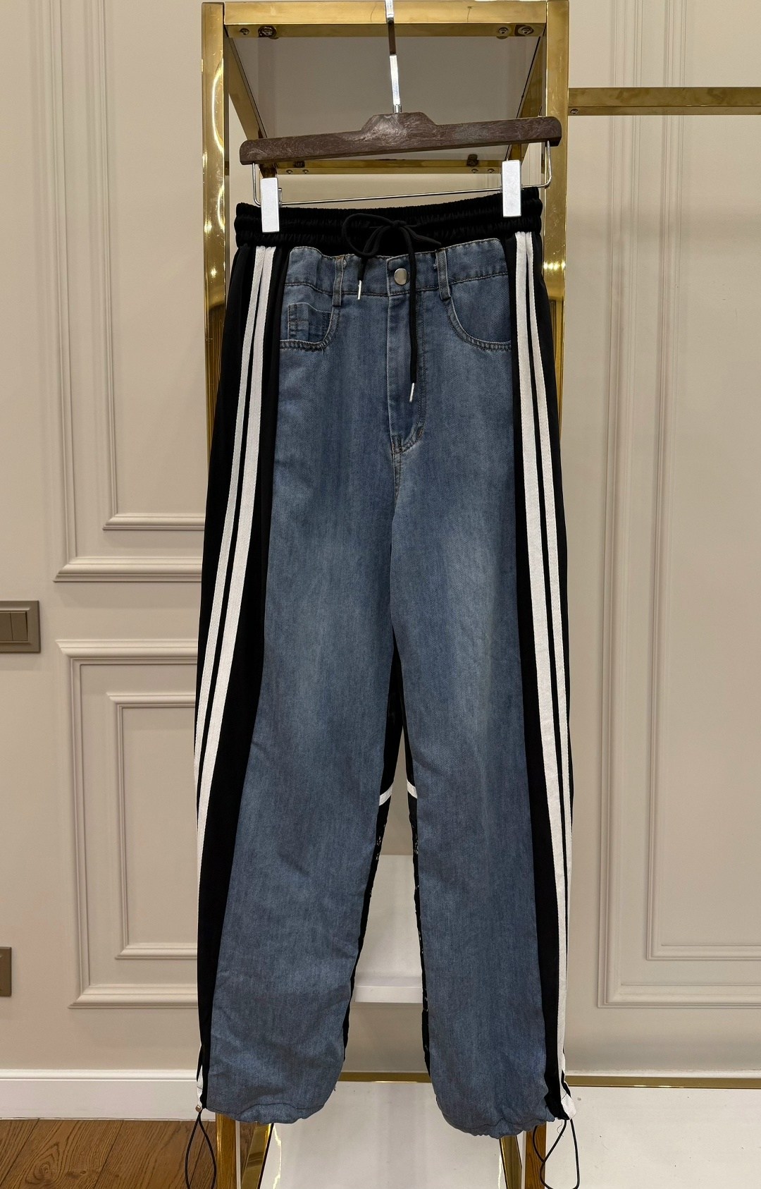 джинсы с полосками,корейские модные мешковатые джинсы y2k в синюю полоску,джинсы с лампасами,комбинированные джинсы,модные джинсы