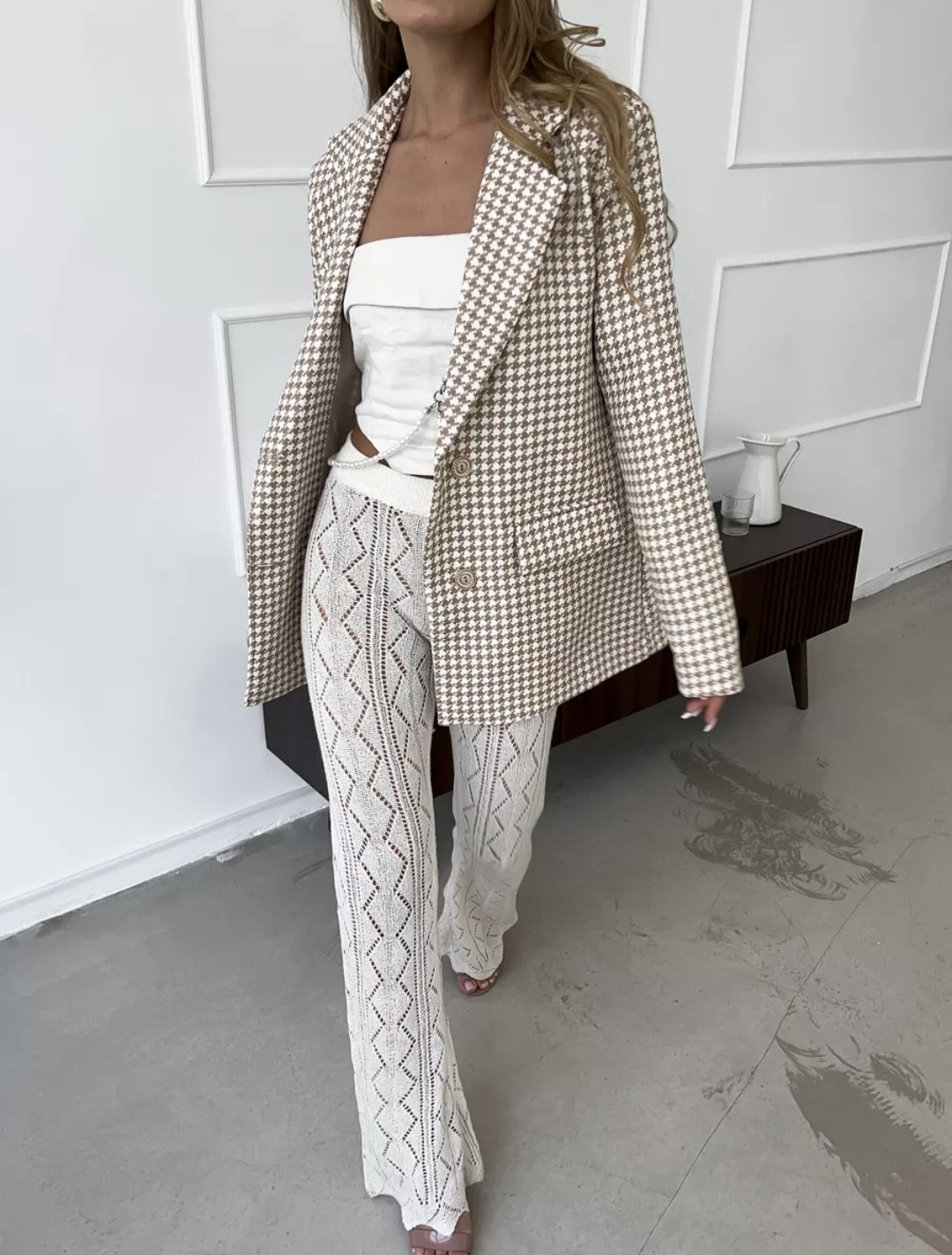 пиджак оверсайз блейзер жакет as&ta 229112653,жакет,женский пиджак жакет с узором гусиная лапка,пиджак оверсайз блейзер жакет as&ta,жакет женский