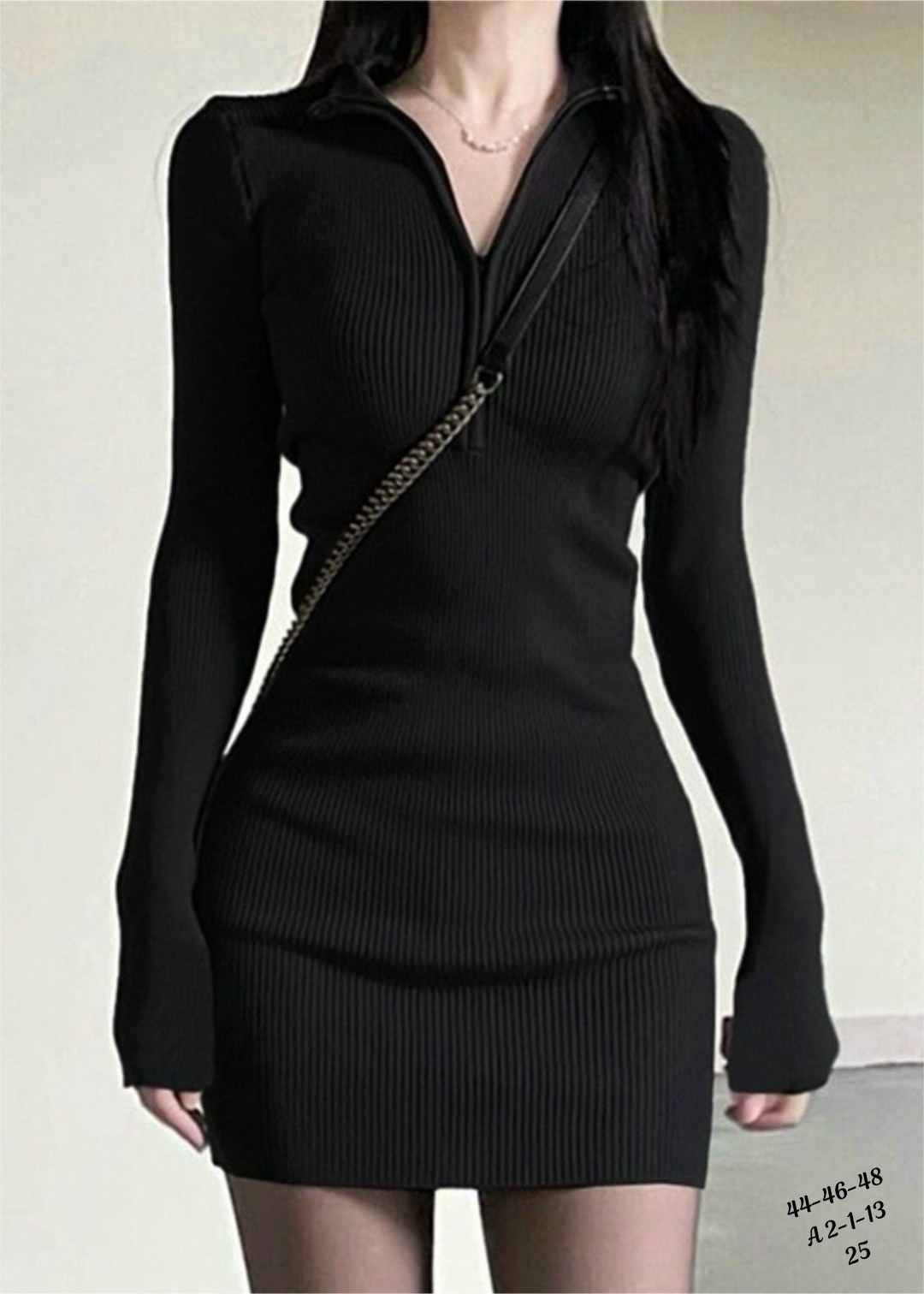 платье женское с молнией спереди,платье черное вязаное,женское трикотажное платье на молнии,трикотажное платье с длинными рукавами,трикотажное платье в стиле