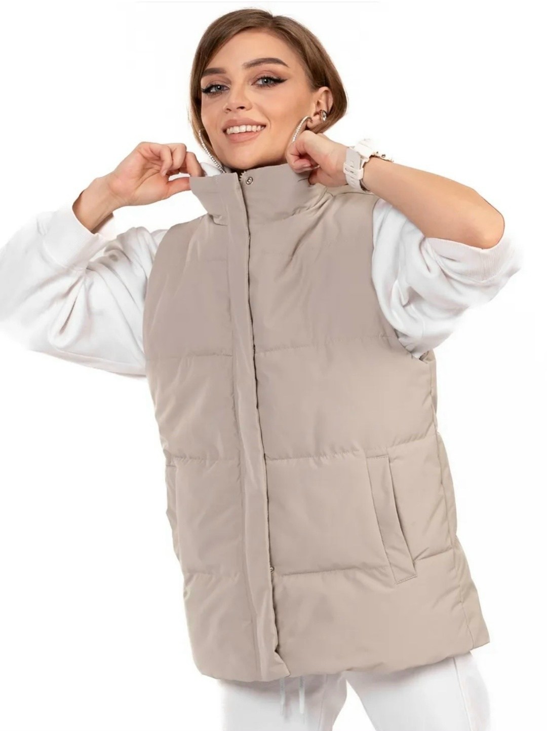 жилетка женская,жилет женский,жилетка белая,женский утепленный жилет,жилетка укороченная женская дутая