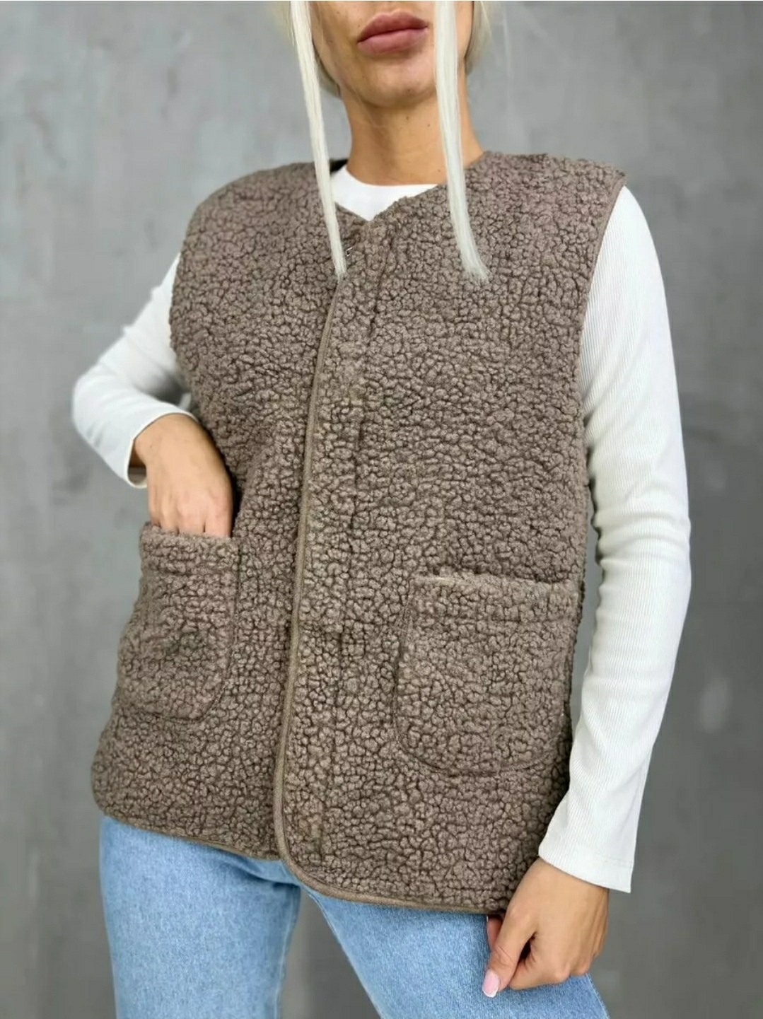 жилет утепленный безрукавка с карманами,жилетка женская,плюшевый жилет женский,женский двухсторонний жилет из овечьей шерсти,утепленная жилетка