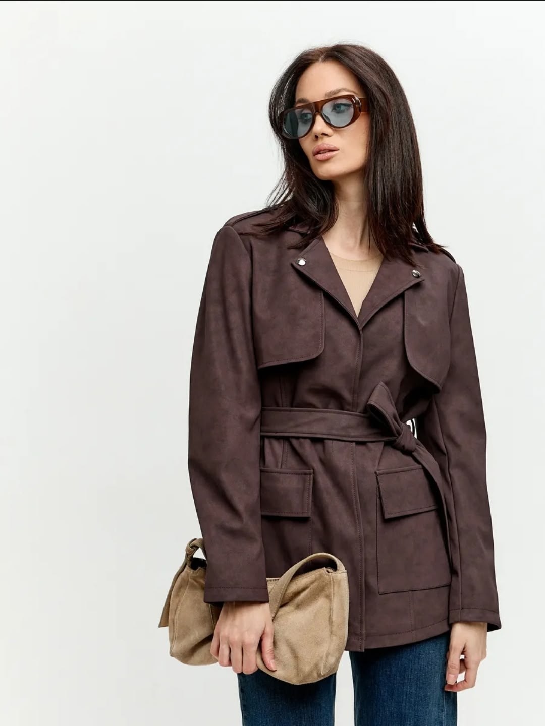 классическая коричневая замшевая женская куртка с поясом,замшевая куртка,замшевый тренч,куртка замшевая женская,куртка замшевая жакет премиум x'zotic