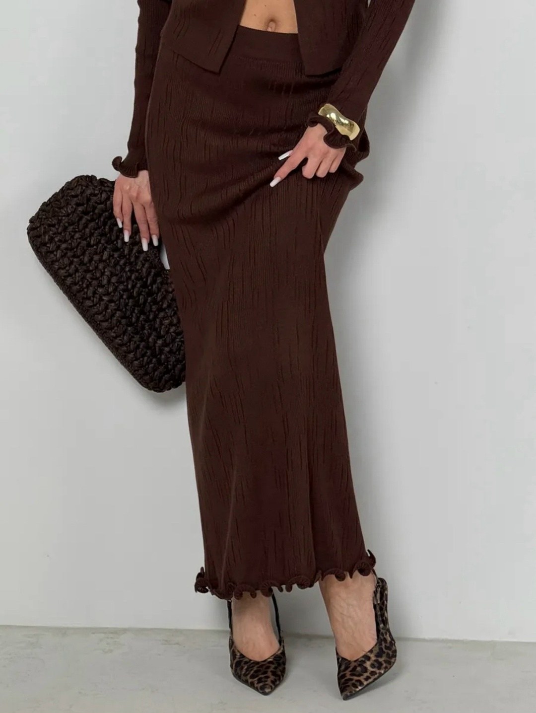 костюм #кт4050 шоколадный,трикотажный костюм с юбкой,костюм с юбкой,трикотажный костюм в элегантном шоколадном,кардиган