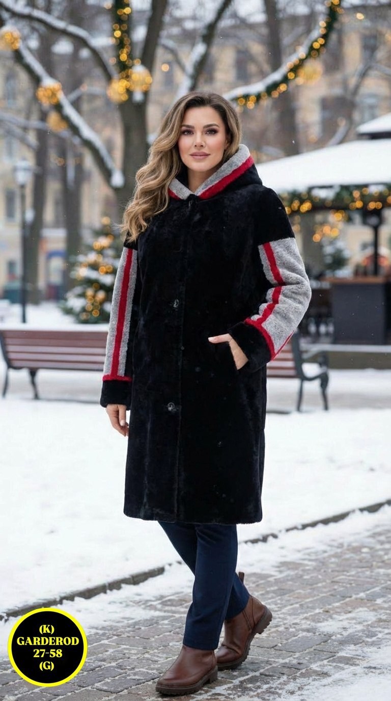 пальто зимнее женское,дизайнерская экошуба в спортивном стиле из комбинированного экомеха,шуба в спортивном стиле,шуба из мутона,мутоновая шуба