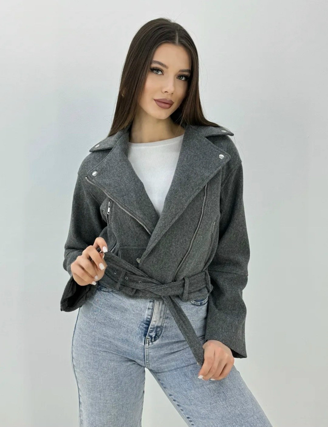 куртка из пальтовой ткани серая,куртка косуха женская,пальто косуха,куртка из пальтовой ткани,косуха шерстяная куртка из пальтовой ткани оверсайз look design