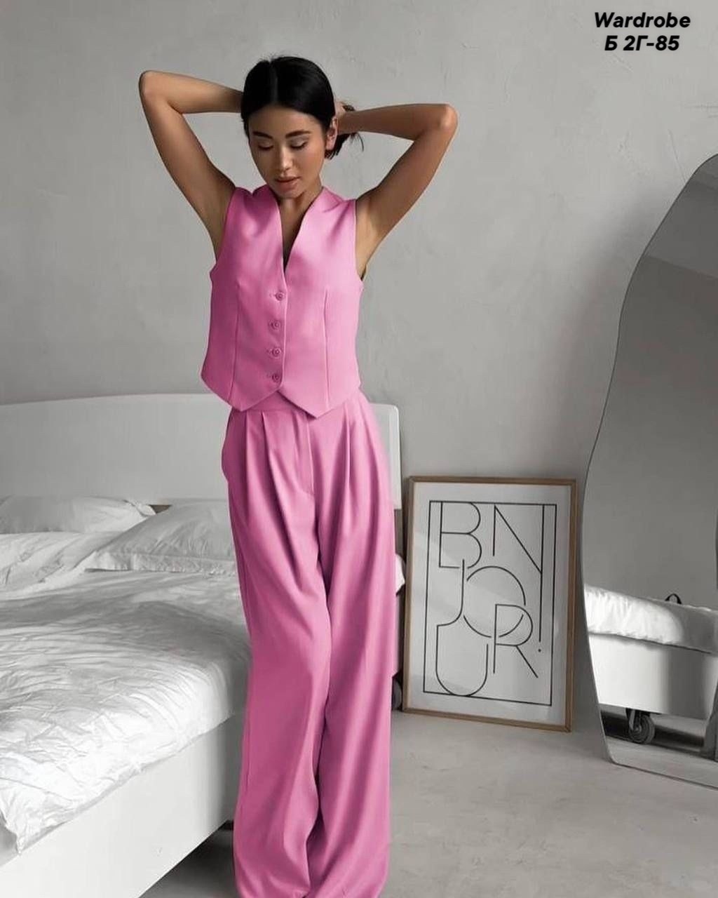 брючный костюм,женский брючный костюм,костюм с жилетом брючный женский,костюм с жилеткой и брюками палаццо розовый logacheva,женские костюмы
