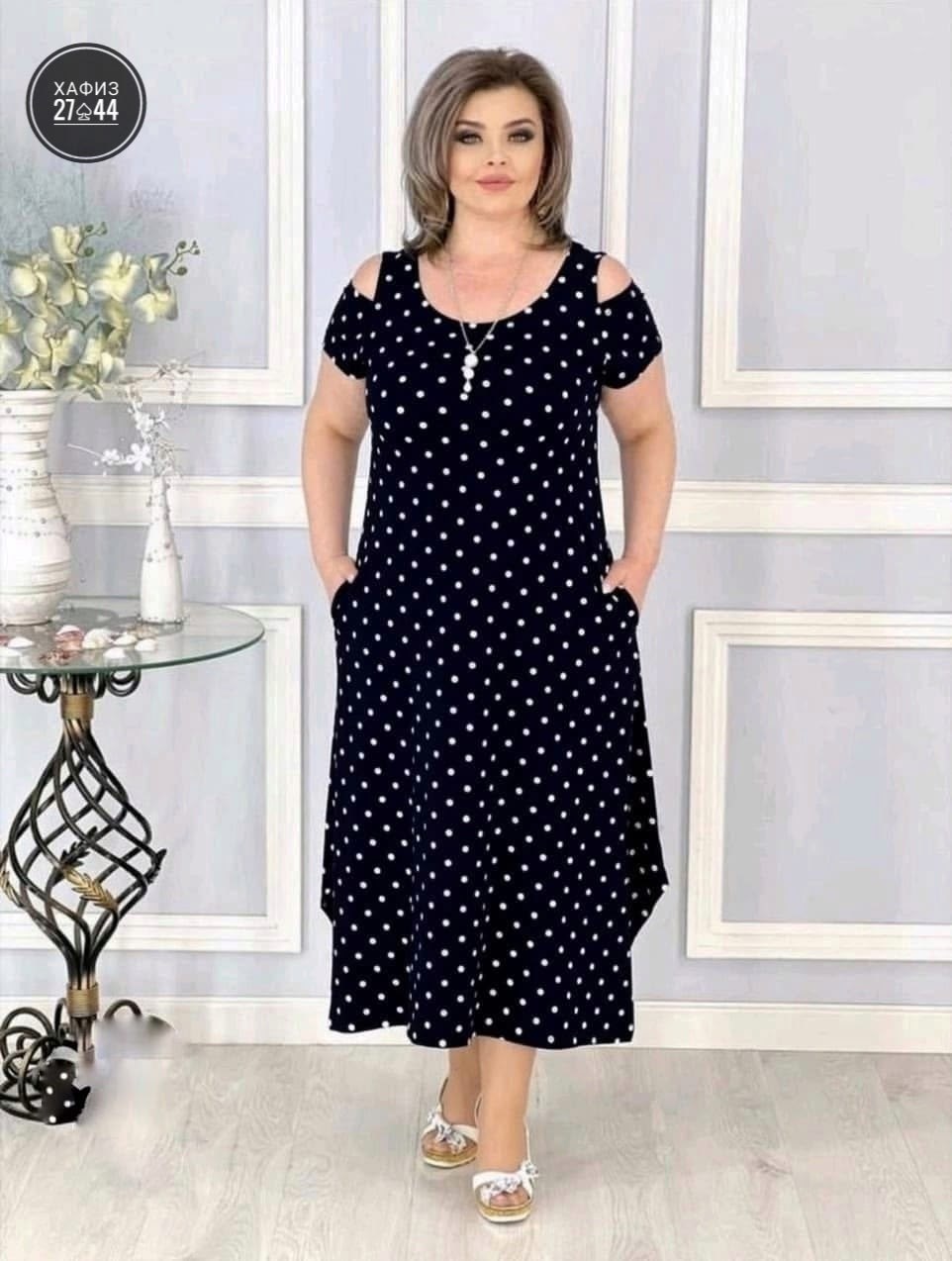женское платье больших размеров,платье горох,платье женское,платье больших размеров повседневное,платье больших размеров свободное