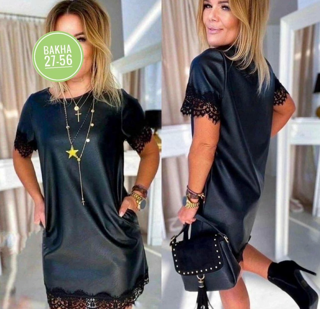 женское платье с кружевом,платье миди из экокожи,платье из экокожи,платье женское выполнено под экокожу,женское черное платье с экокожи с кружевом