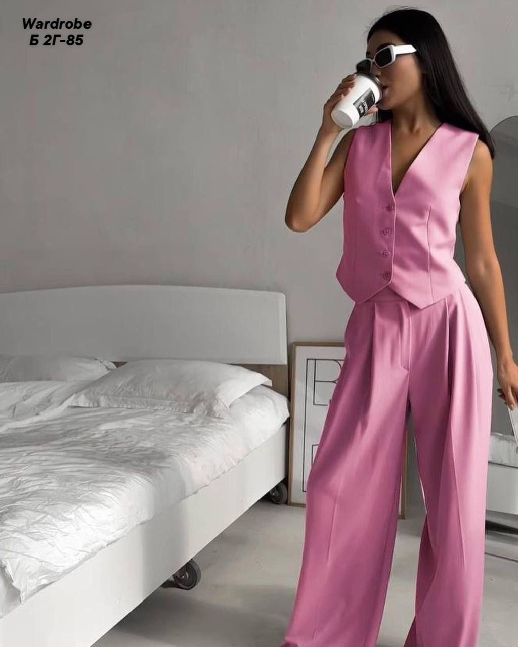 брючный костюм,женский брючный костюм,костюм с жилетом брючный женский,костюм с жилеткой и брюками палаццо розовый logacheva,женские костюмы