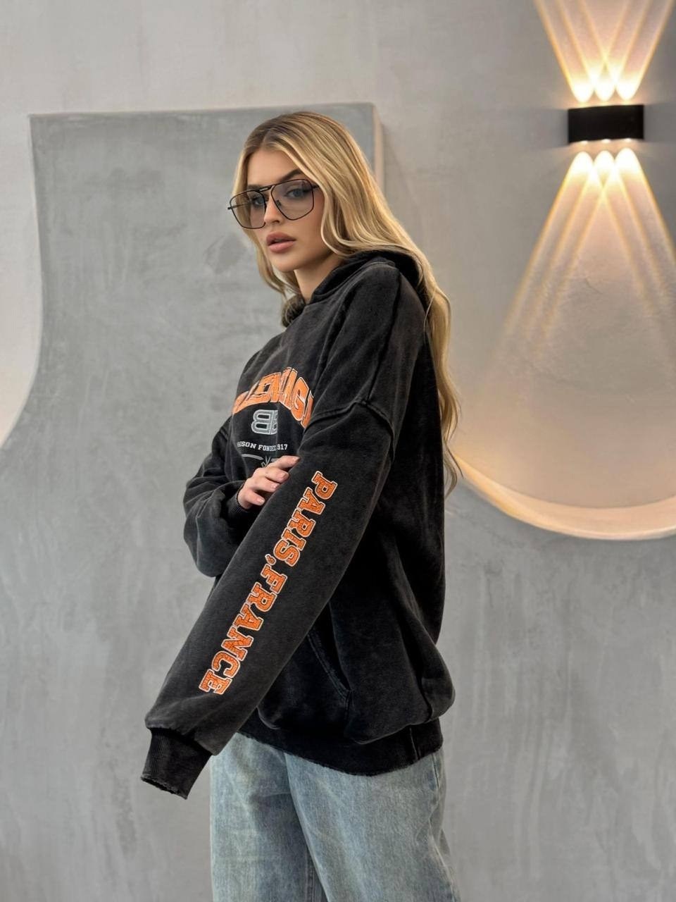 худи оверсайз со стразами balenciaga by gor,свитшот женская,свитшот розовый,толстовка женская,розовая толстовка