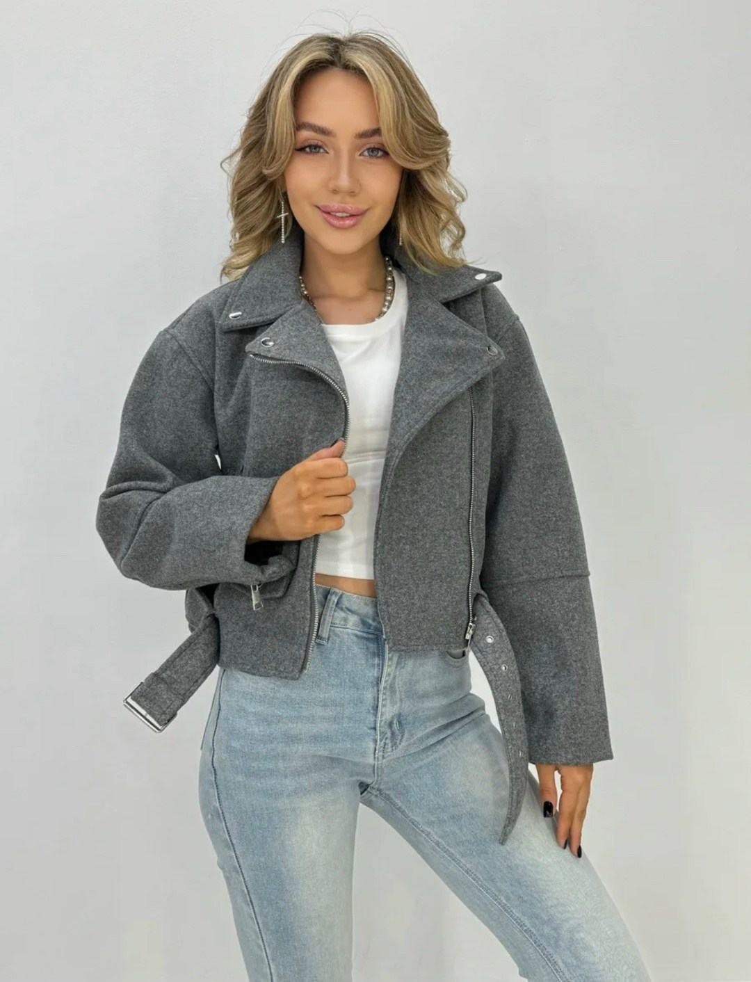 куртка из пальтовой ткани серая,куртка косуха женская,пальто косуха,куртка из пальтовой ткани,косуха шерстяная куртка из пальтовой ткани оверсайз look design