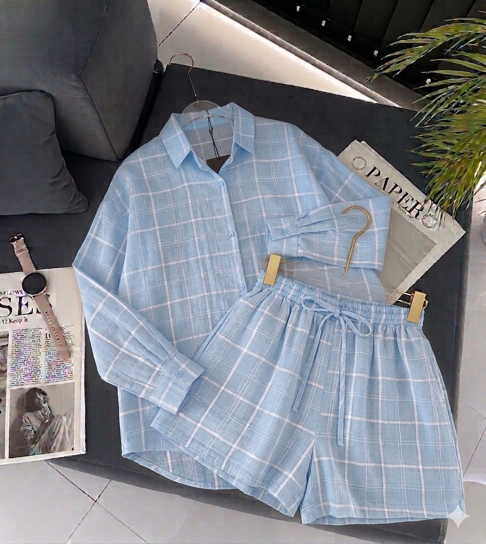 костюм с юбкой и рубашкой,пижама в клетку,клетчатая пижама,костюм женский,пижама женская