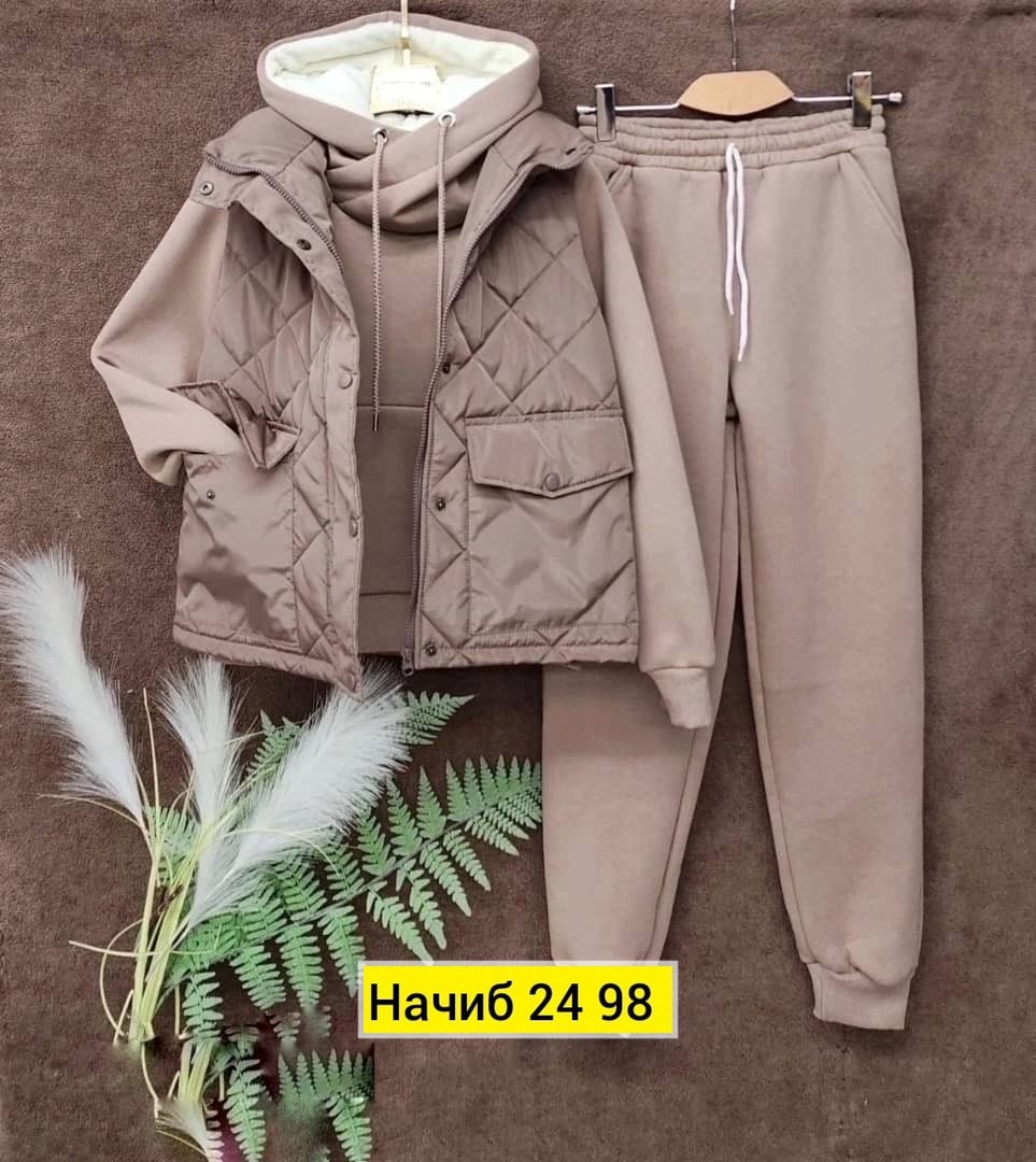 спортивный костюм утепленный mir wear тройка женский,спортивные костюмы женские,костюм на флисе,костюм тройка женский,костюм женский спортивный: жилетка, толстовка и штаны арт. 1274102