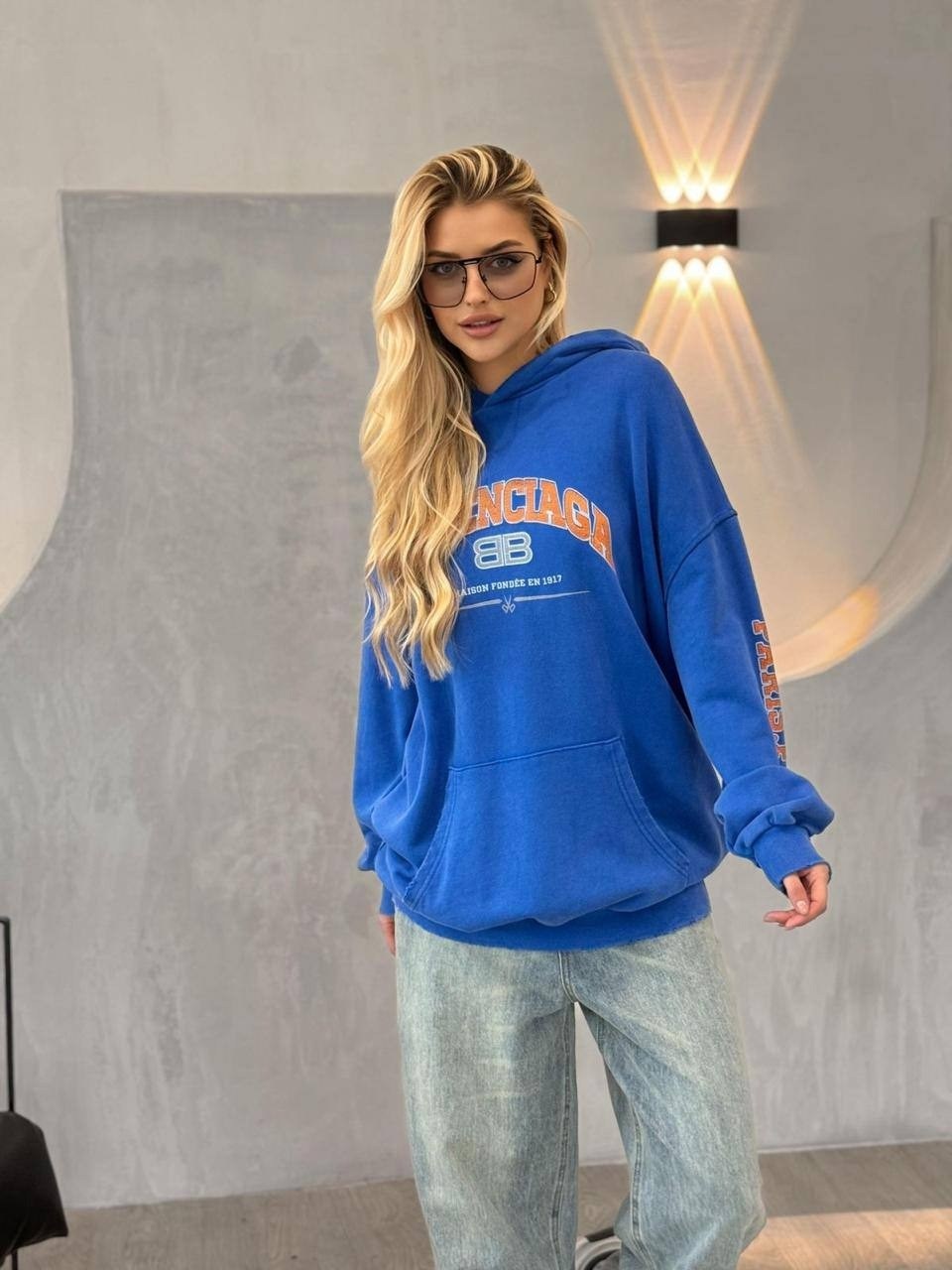 худи оверсайз со стразами balenciaga by gor,свитшот женская,свитшот розовый,толстовка женская,розовая толстовка