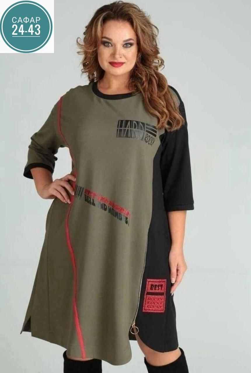 платье sandyna 13628,платье sandyna 13628 хаки,платье больших размеров повседневное,трикотажное платье,женские платья больших размеров