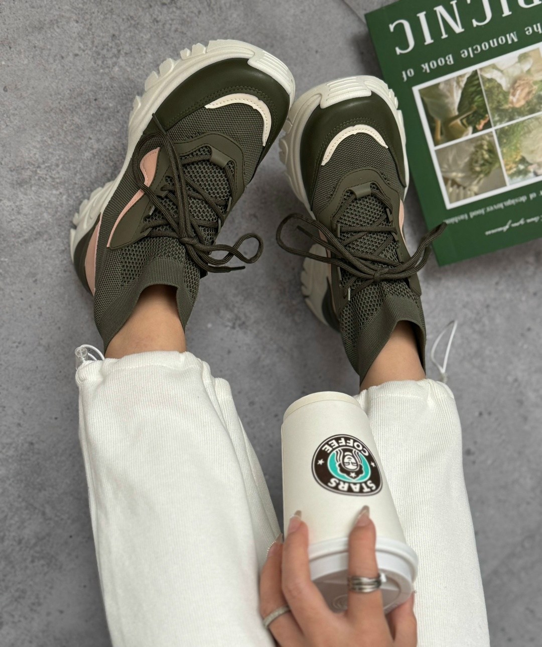 кроссовки женскиe,,спортивная ,кроссовки хаки,кроссовки модные