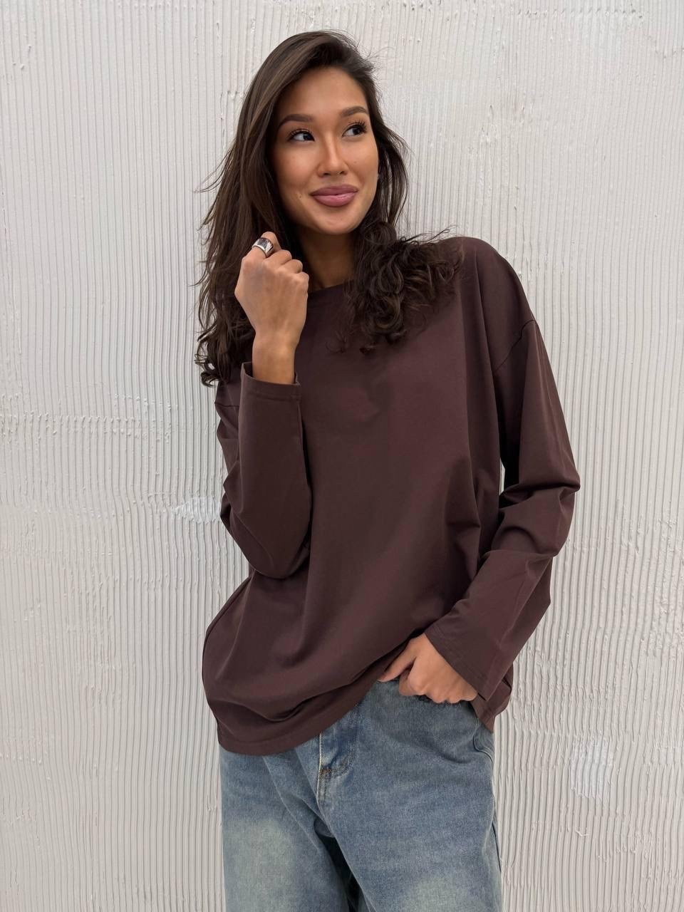 лонгслив оверсайз хлопок change! цвет коричневый,лонгслив женский оверсайз с длинными рукавами,лонгслив женский оверсайз,лонгслив оверсайз,лонгслив оверсайз хлопок