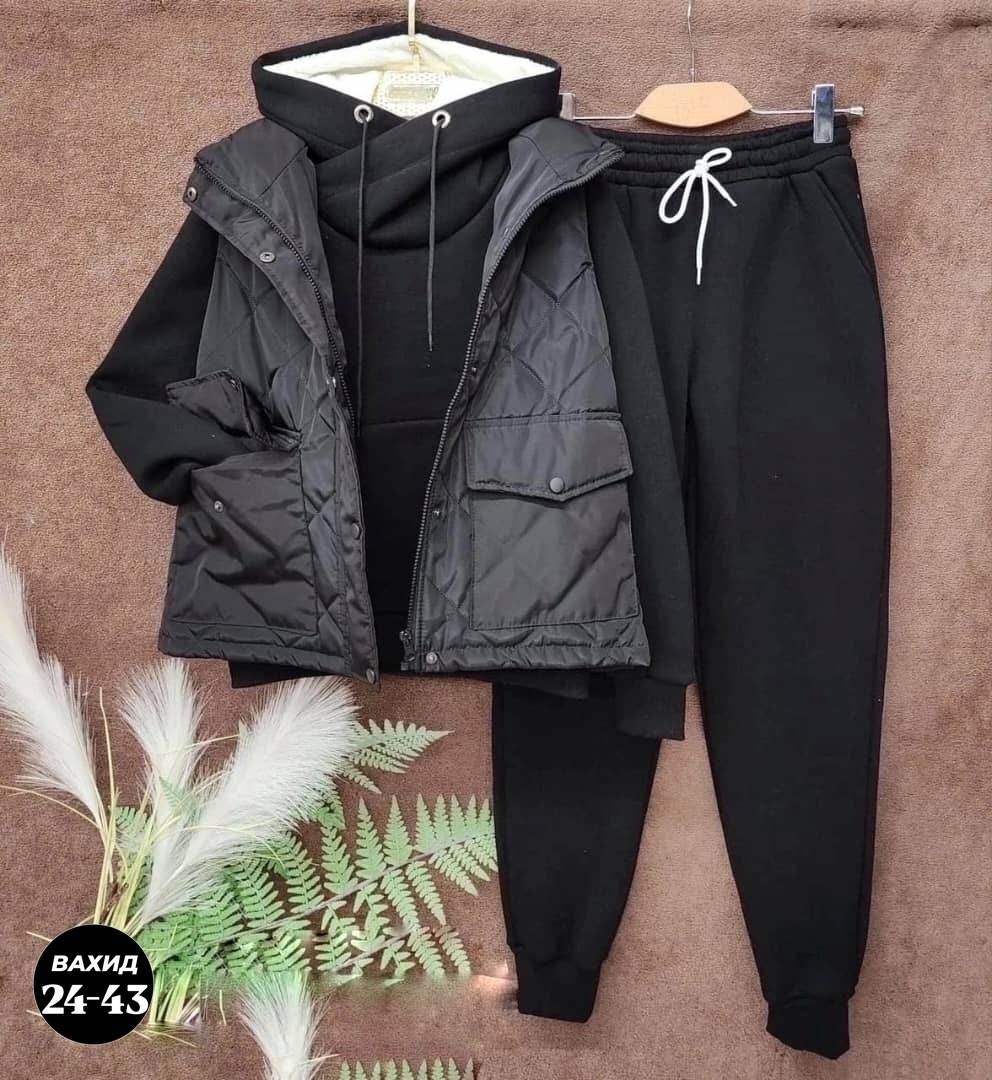 cпортивный костюм женский на флисе,костюм женский тройка,теплый костюм тройка,жилетка на синтепоне,женский спортивный костюм тройка