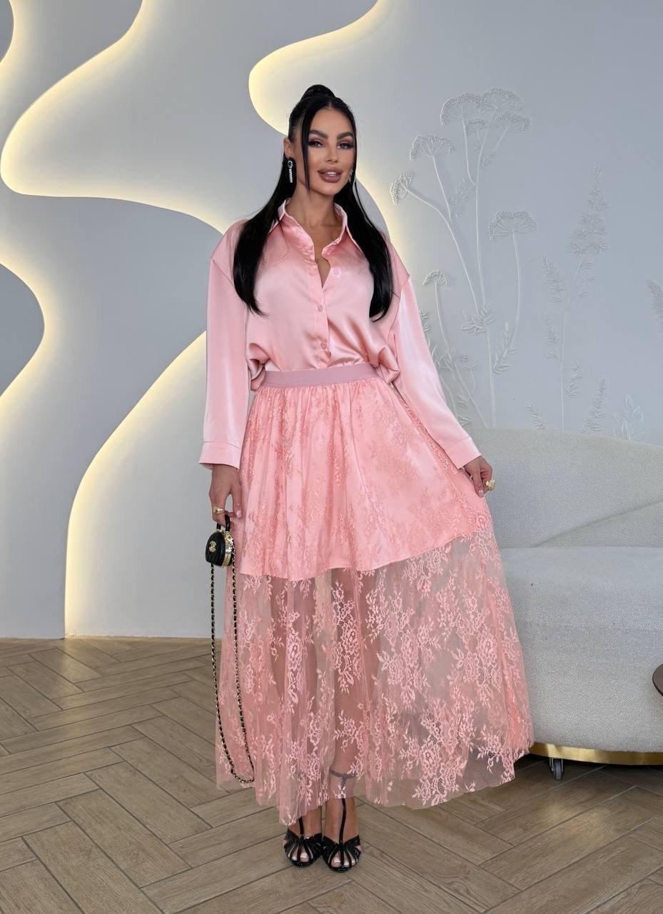 костюм с юбкой,юбка розовая,кружевное платье,домашние костюмы,женская юбка