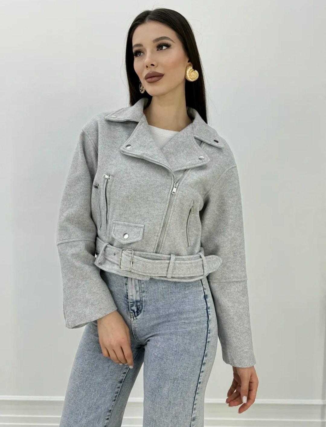 куртка из пальтовой ткани серая,куртка косуха женская,пальто косуха,куртка из пальтовой ткани,косуха шерстяная куртка из пальтовой ткани оверсайз look design