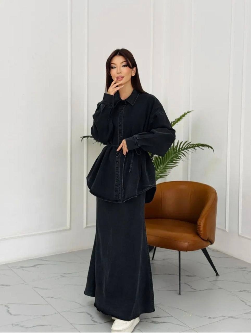 джинсовый костюм с юбкой,костюм с юбкой и рубашкой,джинсовые костюмы,стильный джинсовый костюм,джинсовый костюм женский