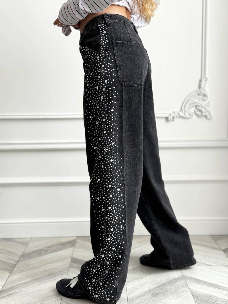 джинсы со стразами,женские джинсы со стразами,джинсы палаццо со стразами,джинсы со стразами широкие палаццо стрейч fashion vogue,американские черные джинсы со стразами
