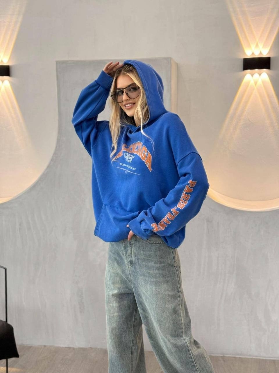 худи оверсайз со стразами balenciaga by gor,свитшот женская,свитшот розовый,толстовка женская,розовая толстовка