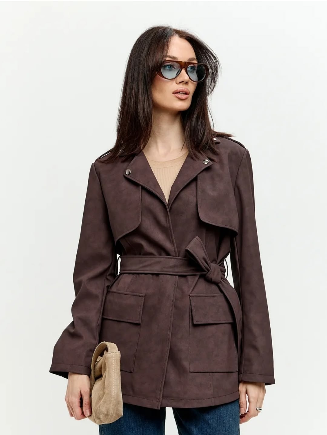 классическая коричневая замшевая женская куртка с поясом,замшевая куртка,замшевый тренч,куртка замшевая женская,куртка замшевая жакет премиум x'zotic