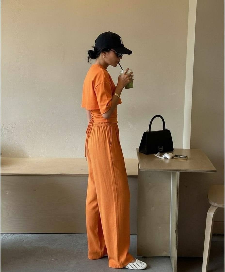 стильные костюмы,повседневный костюм,женский повседневный костюм из двух предметов,костюм на лето,оранжевый костюм