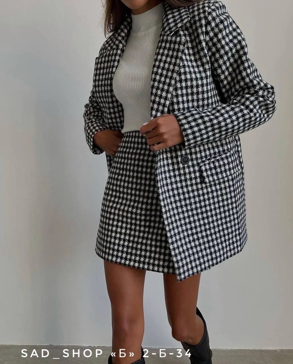 твидовый костюм,костюм(пиджак и юбка),твидовый костюм с мини юбкой,костюм пиджак и юбка шерсть гусиная лапка,твидовый костюм с юбкой