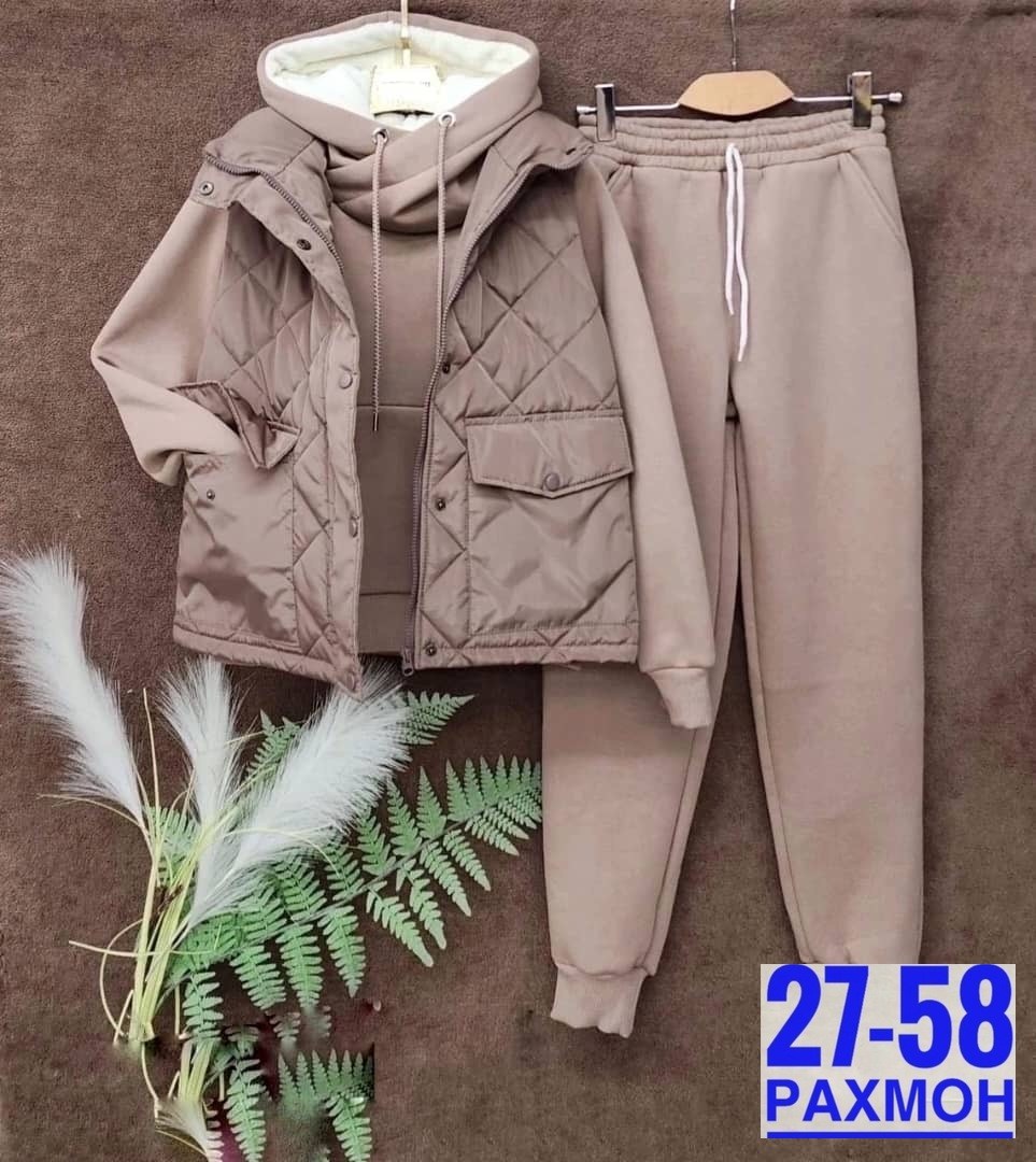 спортивный костюм утепленный mir wear тройка женский,спортивные костюмы женские,костюм на флисе,костюм женский спортивный: жилетка, толстовка и штаны арт. 1274102,костюм тройка женский