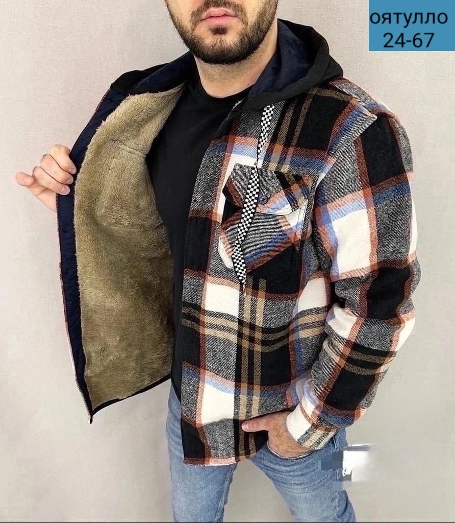 рубашка на меху с капюшоном,рубашка утепленная на меху зимняя в клетку,куртка для мужчин на флисе в клетку,толстовка рубашка теплая арт. 11599010,рубашка с капюшоном