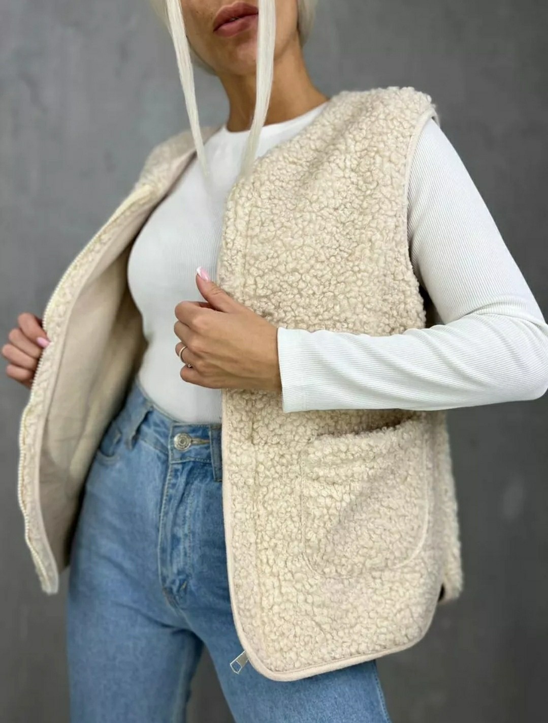 жилет утепленный безрукавка с карманами,жилетка женская,плюшевый жилет женский,женский двухсторонний жилет из овечьей шерсти,утепленная жилетка