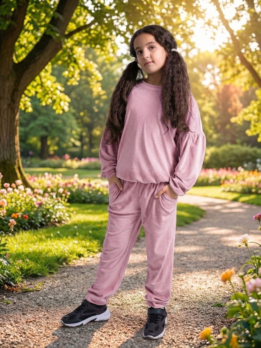 велюровый костюм для девочки,велюровый костюм,спортивный костюм sahera rahmani,детский велюровый костюм,костюм детский (свитшот, брюки) kaftan plushy р.36 (134-140) розовый