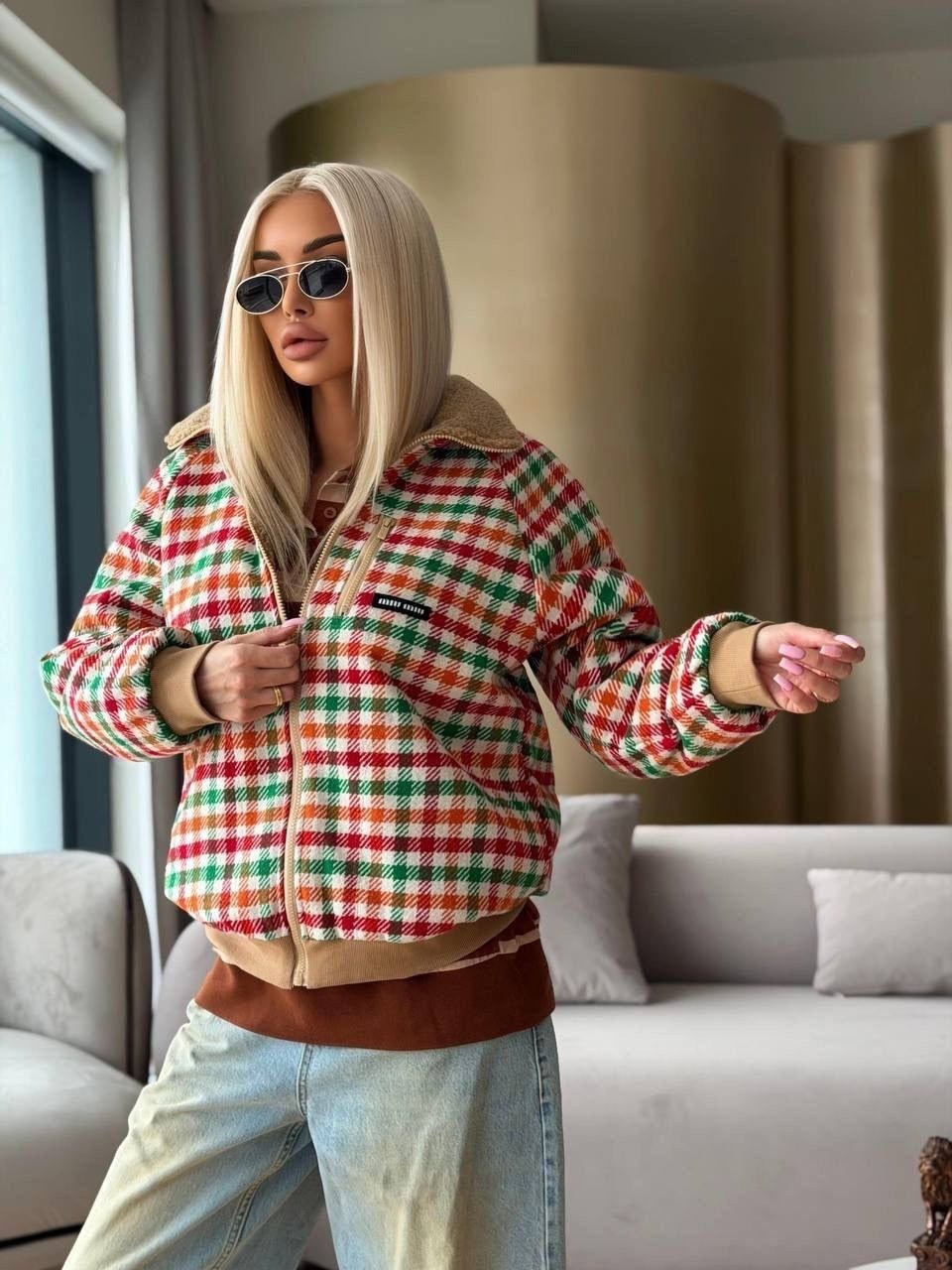 куртка бомбер,куртка модная,куртка женская,повседневная куртка,рубашка в клетку теплая оверсайз
