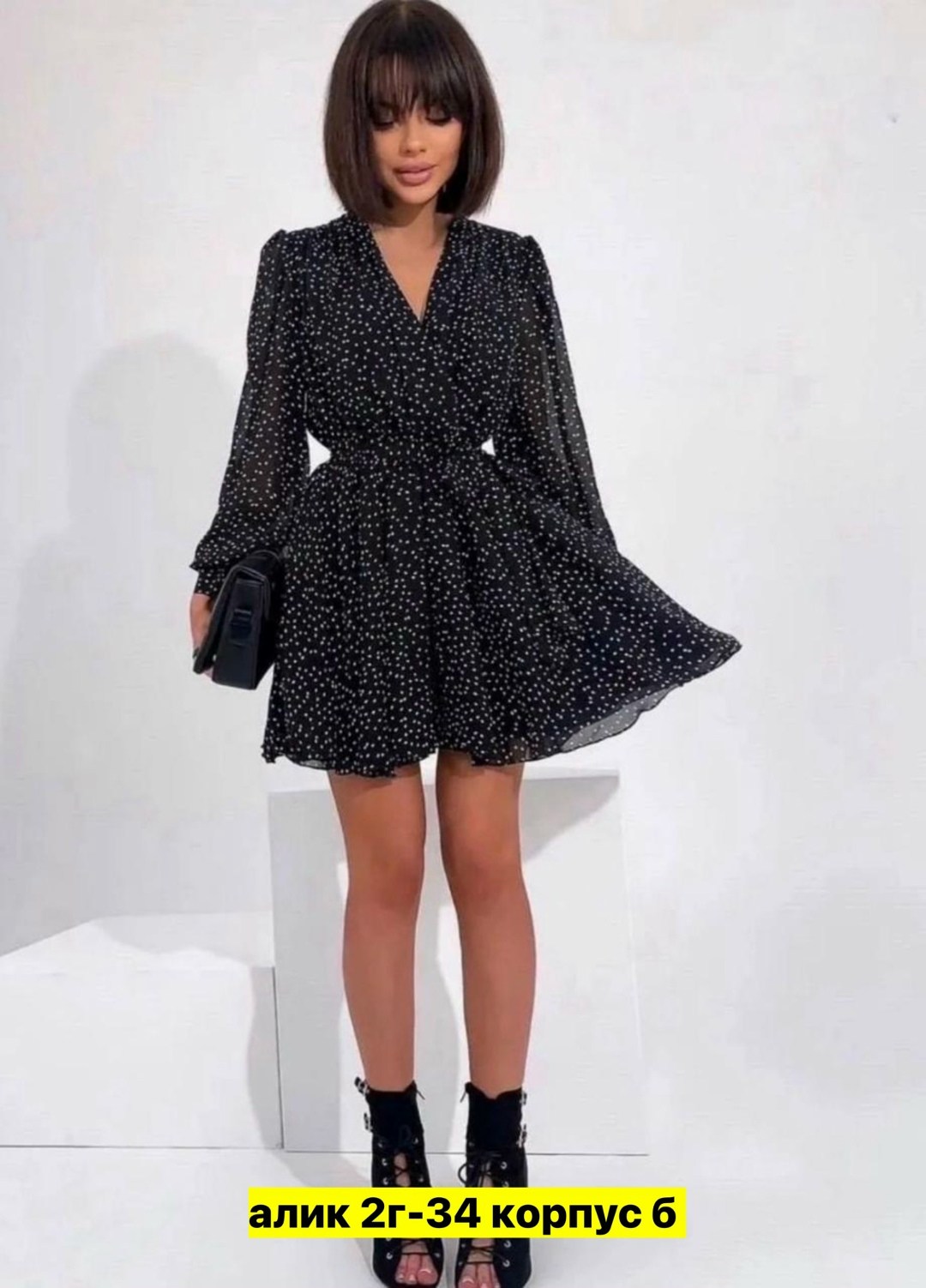 платье стильное,платье женской,чёрное платье в горошек,платья в горошек,платье в мелкий горошек
