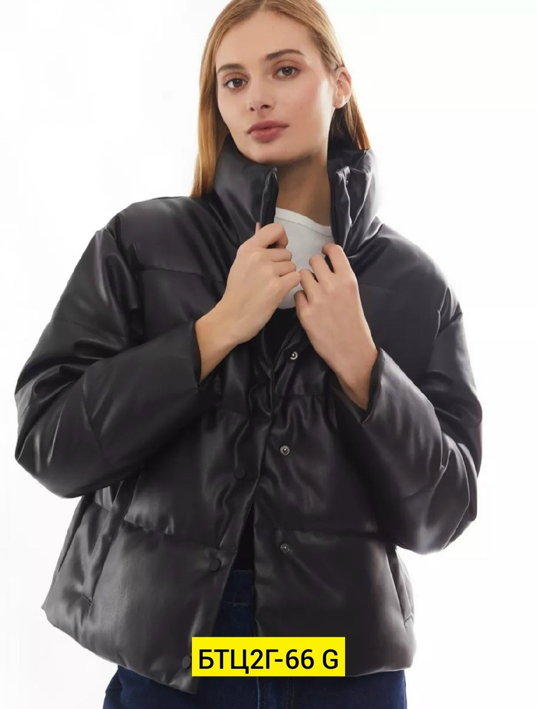 куртка из экокожи женская дутая,тёплая стёганая дутая куртка из экокожи с высоким воротником,куртка женская zolla 02412516f0349900 черная xl,тёплая стёганая дутая куртка из экокожи с высоким воротнико