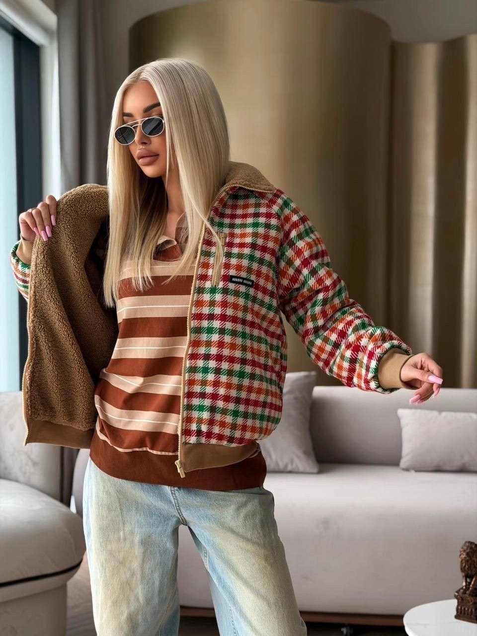 куртка бомбер,куртка модная,куртка женская,повседневная куртка,рубашка в клетку теплая оверсайз