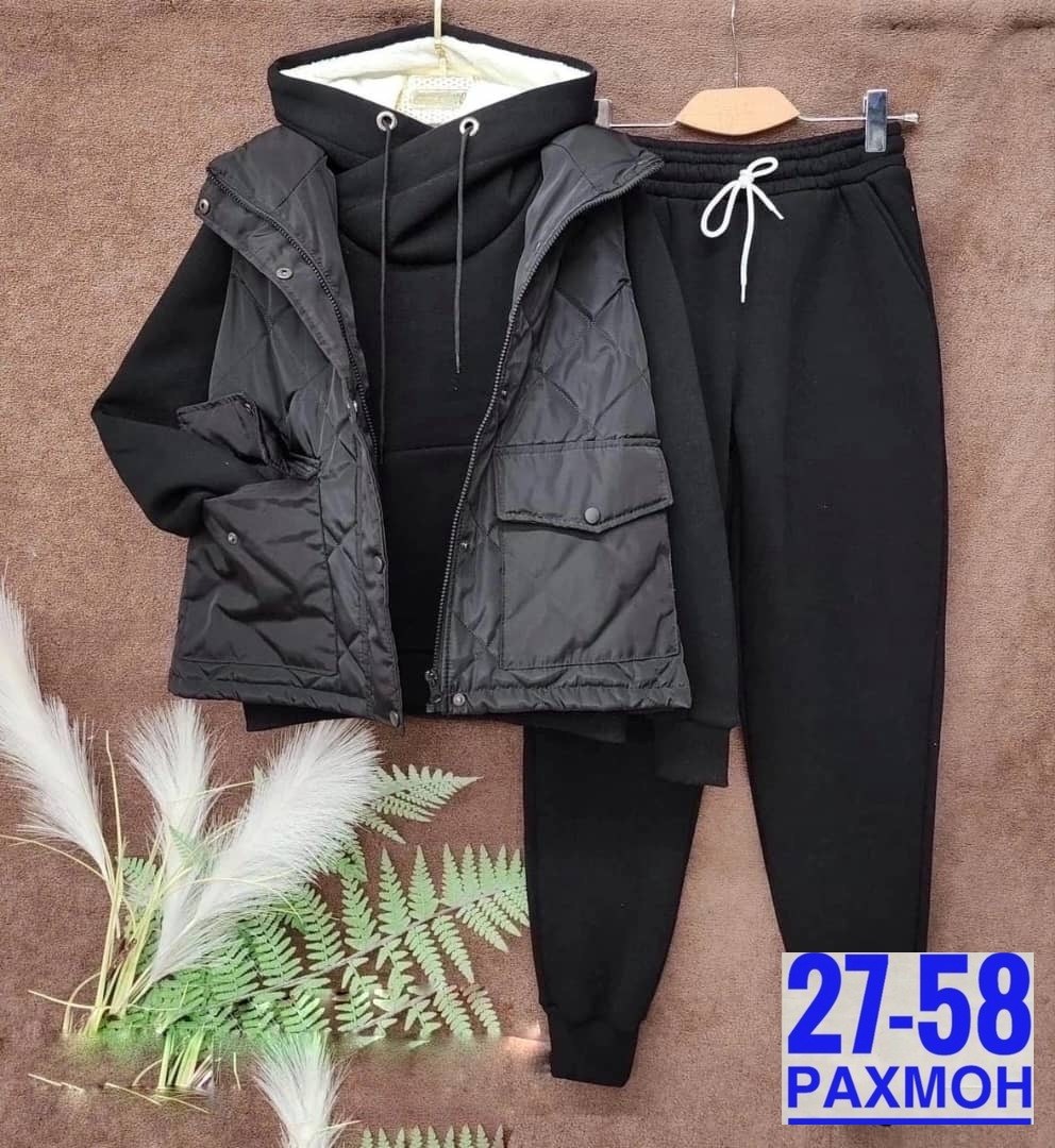 спортивный костюм утепленный mir wear тройка женский,спортивные костюмы женские,костюм на флисе,костюм женский спортивный: жилетка, толстовка и штаны арт. 1274102,костюм тройка женский