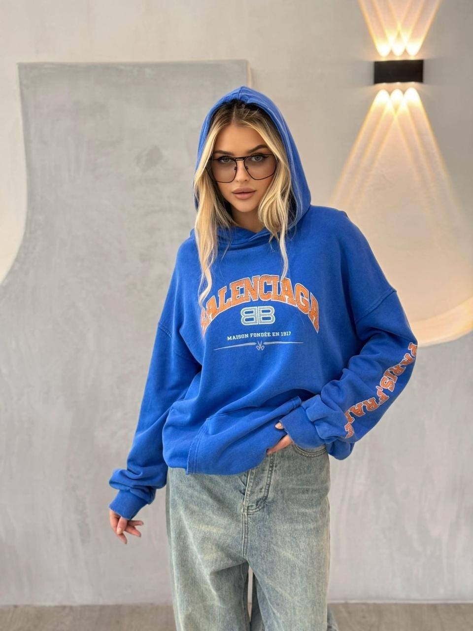 худи оверсайз со стразами balenciaga by gor,свитшот женская,свитшот розовый,толстовка женская,розовая толстовка